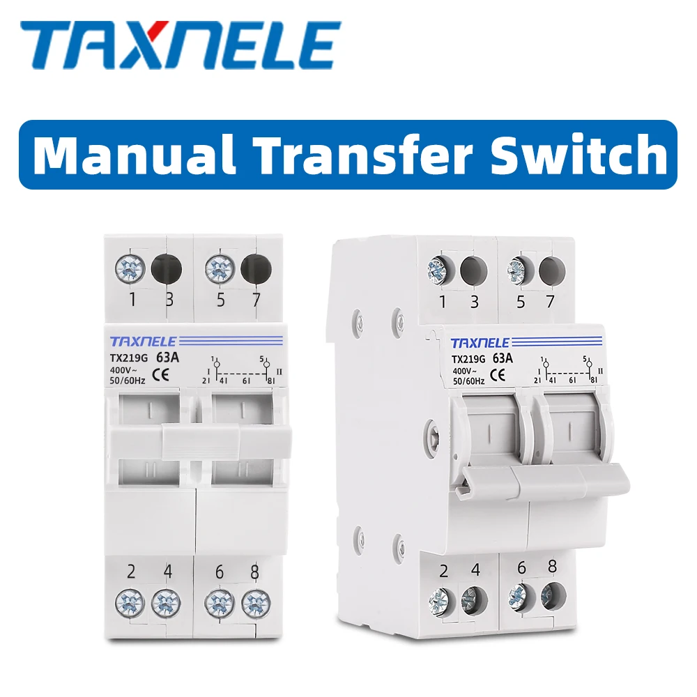 2P 40A 63A MTS Dual Power Manual Transfer Isolating Switch Interlock Circuit   Breaker 230V 400V Modular Changeover Switch