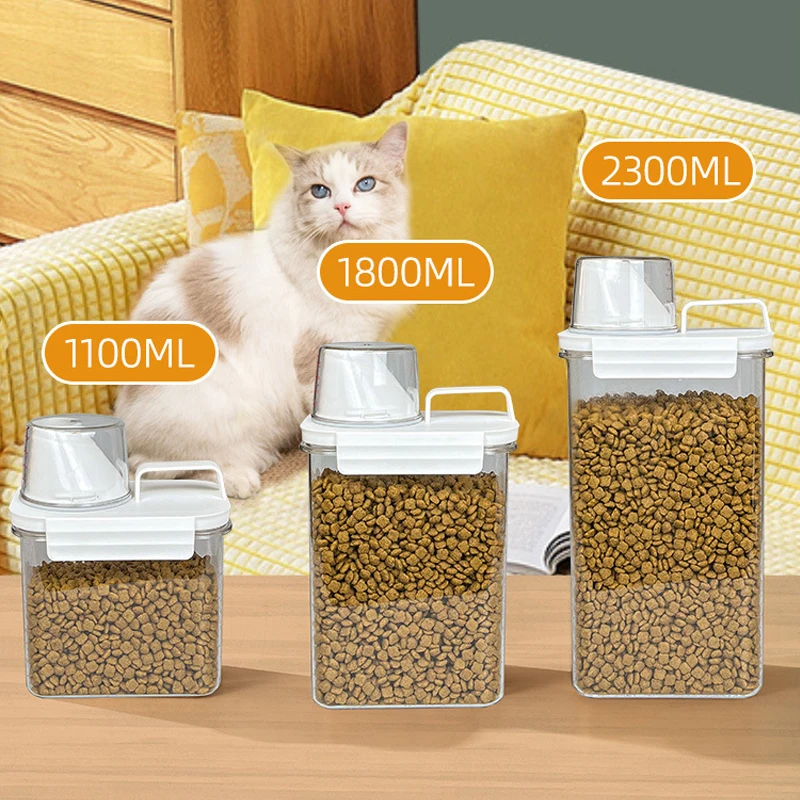 Dog Cat Food Pail Plastic Storage Tank Pet Food Container Moisture-proof Sealed Jar with Measuring Cup Pet Supplies Accessories