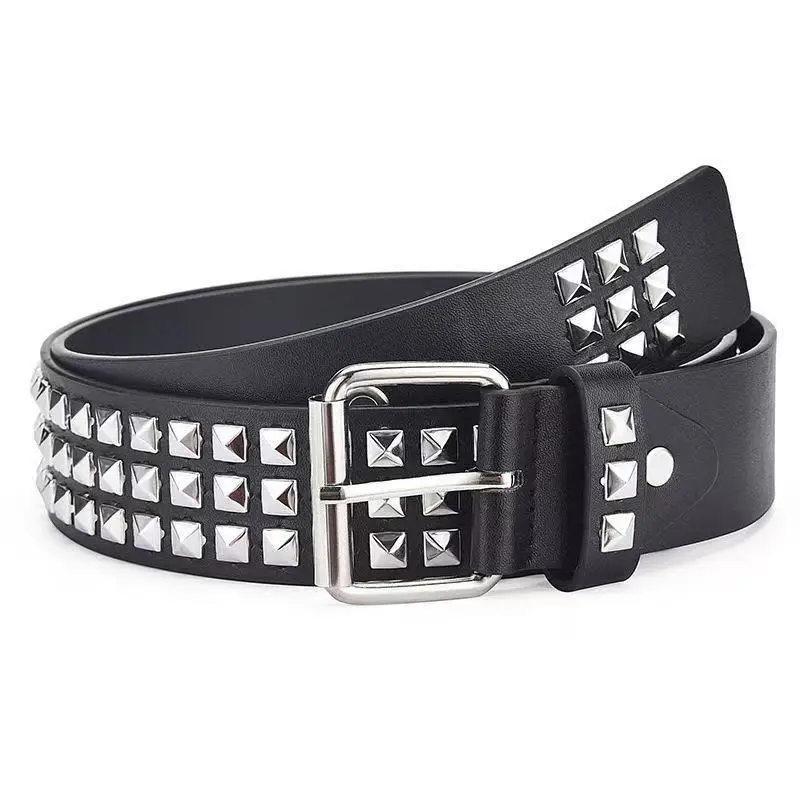 Western Hip Punk Stainless Steel Three Rivet PU Leather Men Belt Fashion Nightclub Belt for Mens