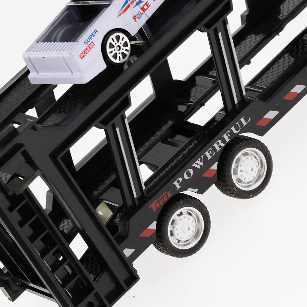 Friction Powered Truck Toy with Two Level Carrier and Miniature Cars for Kids Toddler Boys Vehicle Play