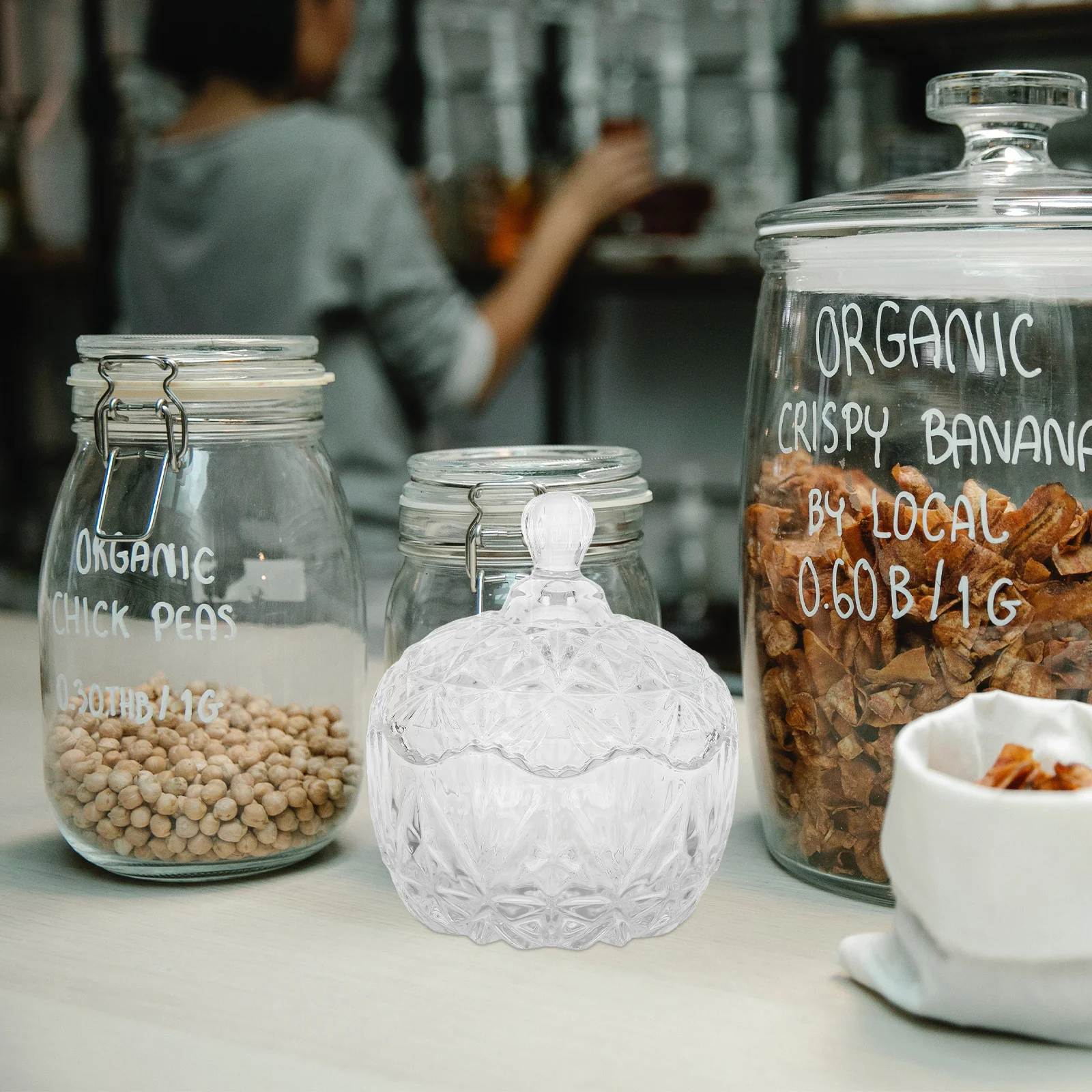 

Stylish Glass Candy Jar Transparent Airtight Food Safe Container for Storing Sweets Chocolates Nuts Kitchen Pantry Organizer