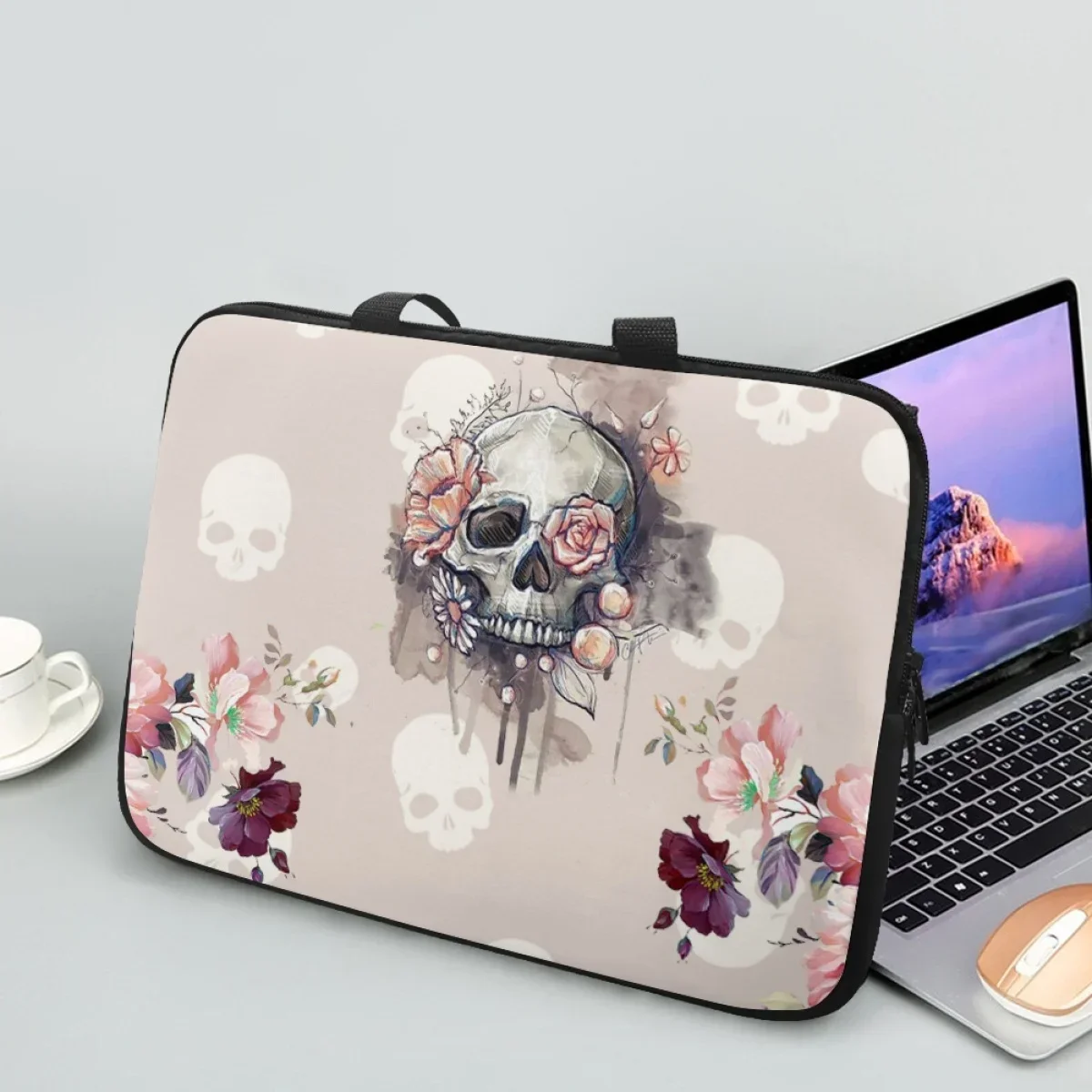 

Horror Halloween Gift Skull Rose Design Fashion Tablet Bag 10 12 13 15 17Inch Computer Laptop Bags Case Travel Portable Pouch