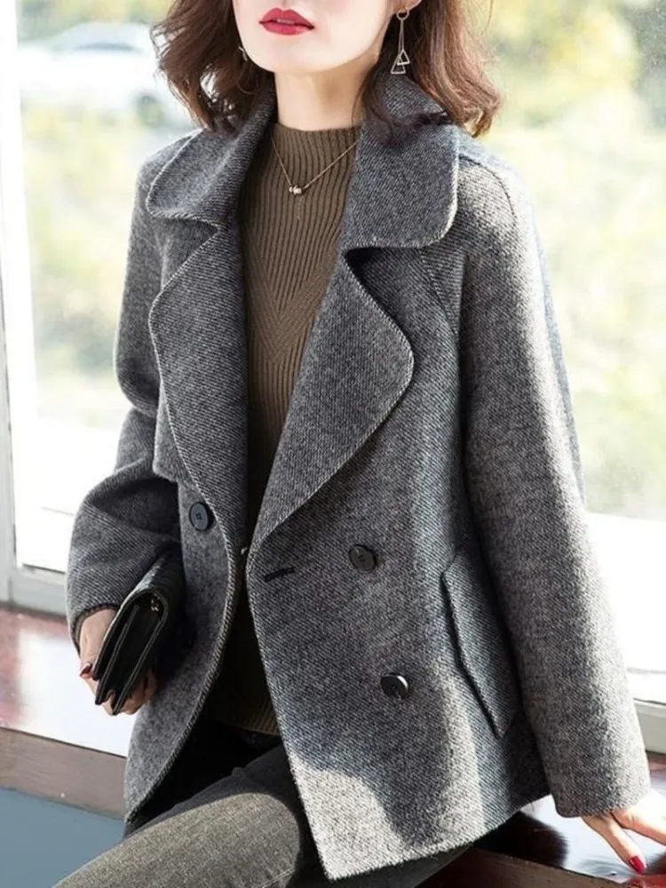 

UNXX New Elegant Women Mid-length Woolen Coats Office Lady Autumn Korean Loose Warm Thick Wool Blend Jackets Female Outerwear