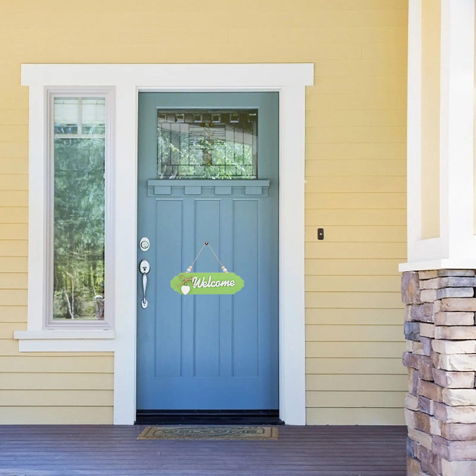 Wooden Welcome Sign Rustic Front Door Decor Hangable Wood Plaque for Porch Courtyard Business Entrance Home Sign