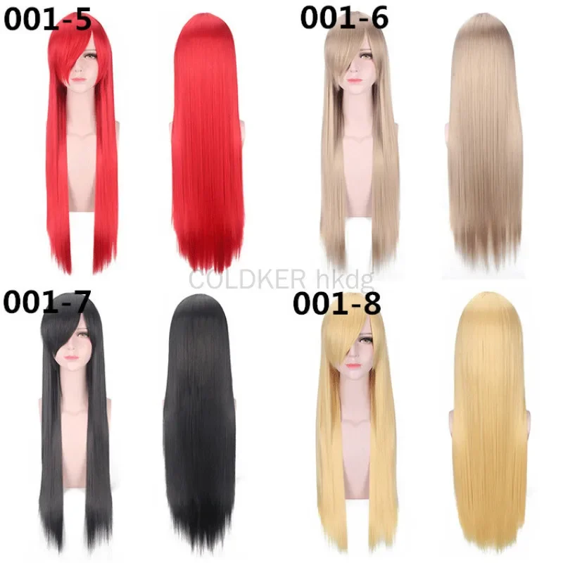 Parrucca bionda da donna Parrucca blu da donna lunga 80 cm in fibra ad alta temperatura Parrucca verde per capelli lisci grigio bordeaux per cosplay