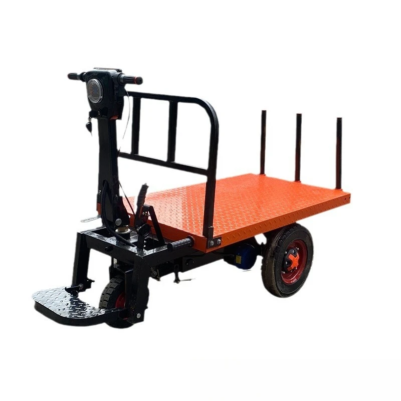 Electric three-wheeled flatbed truck can stand and sit, pull goods, push the dump truck to load, pull bricks, flatbed truck