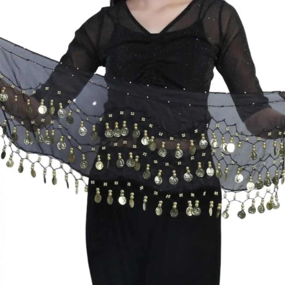 1 قطعة فستان رقص الهندي الخصر حزام على شكل سلسلة للنساء الرقص الشرقي الشيفون عملة ذهبية وشاح الورك ممارسة الأداء اكسسوارات 2026