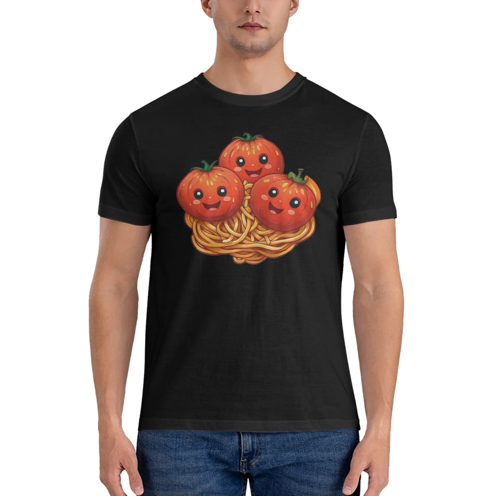 Camiseta italiana con estampado de tomate y fideos para hombre, camisetas de algodón, camisetas de manga corta con cuello redondo, ropa de verano, tallas S-6XL