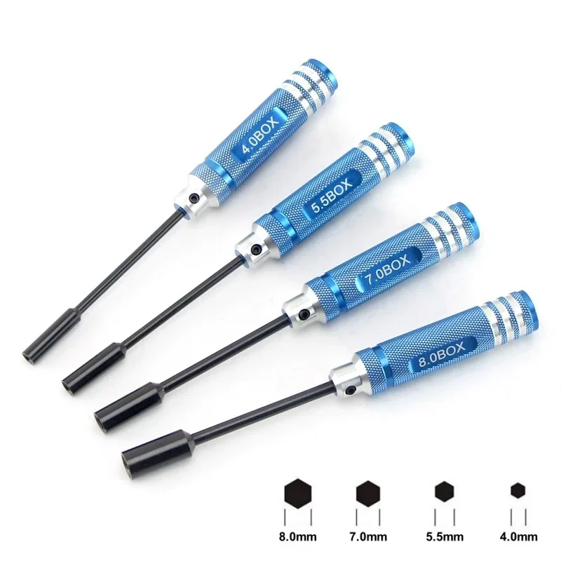 

4Pcs Hex Nut Key Socket Screw Driver 4.0mm 5.5mm 7.0mm 8.0mm Repair Tools Kit Wrench For RC FPV Racing Drone Cars Boat