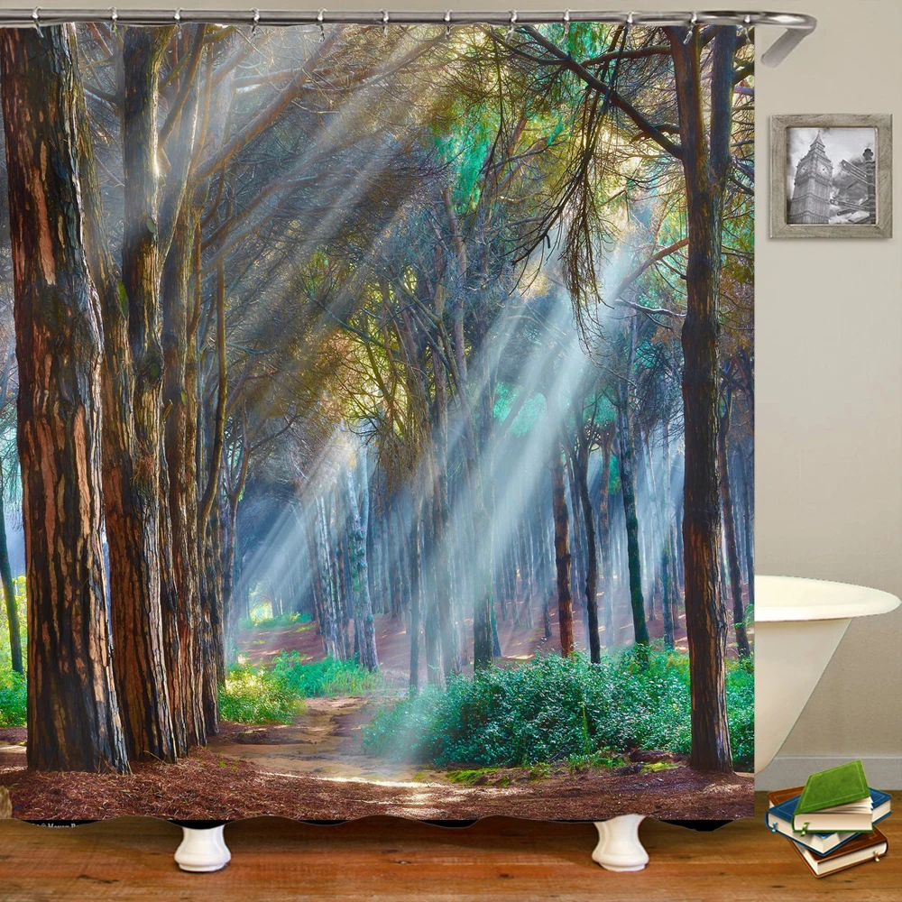 3d Printing Green Forest Waterfall Shower Curtains Waterproof Bathroom Curtain With Hooks Bath Curtain 180*200 Polyester Fabric