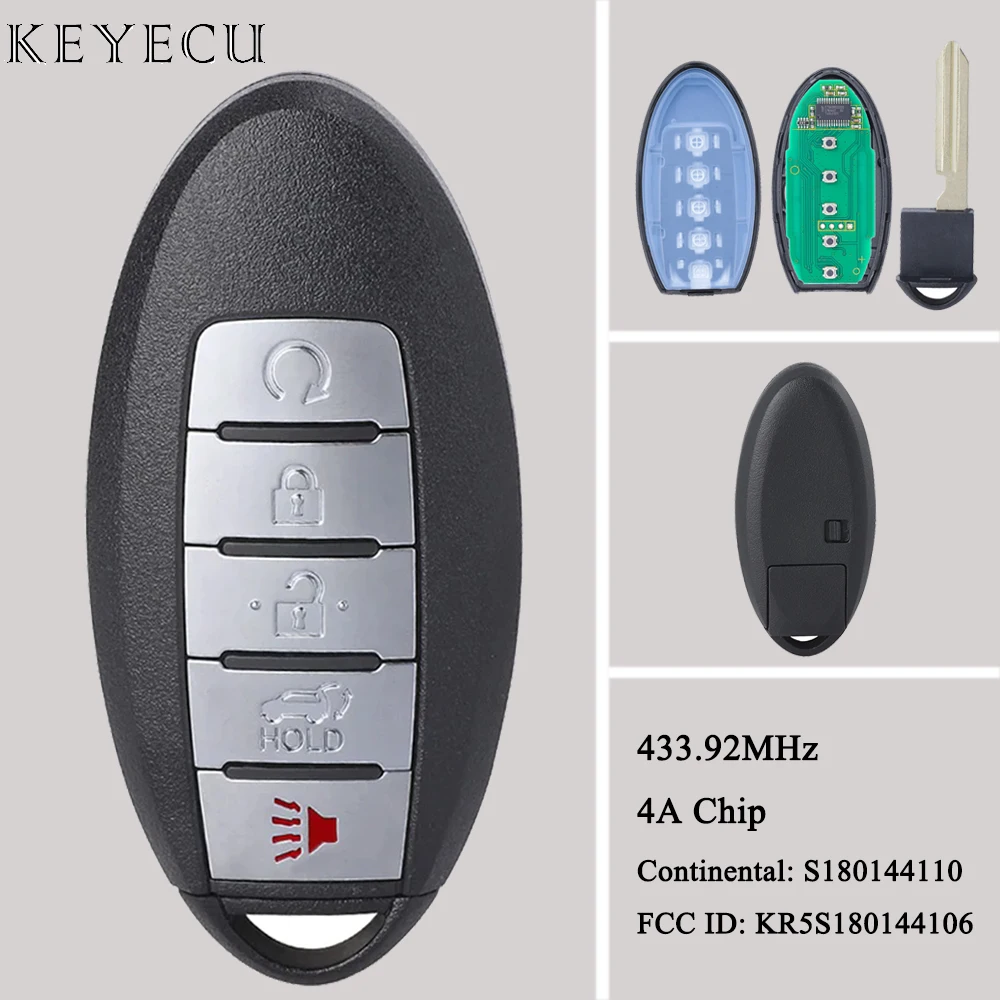 

Keyecu для Nissan Rogue, 2017, 2018, 2019, 2020, умная, 433,92 МГц, с чипом 4A, KR5S180144106, S180144110