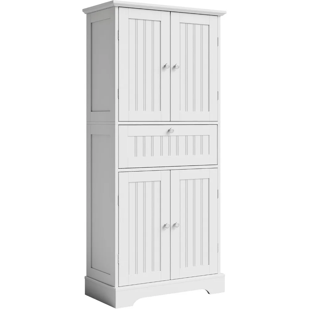 

51 H Tall Bathroom Floor Cabinet, Modern Bathroom Storage Cabinet with Drawer and Adjustable Shelves, Freestanding Kitc