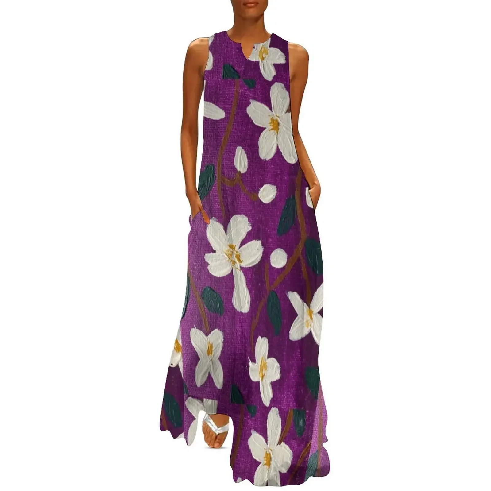 

White cascade on purple Long Dress Woman's evening dress festival outfit women Dress