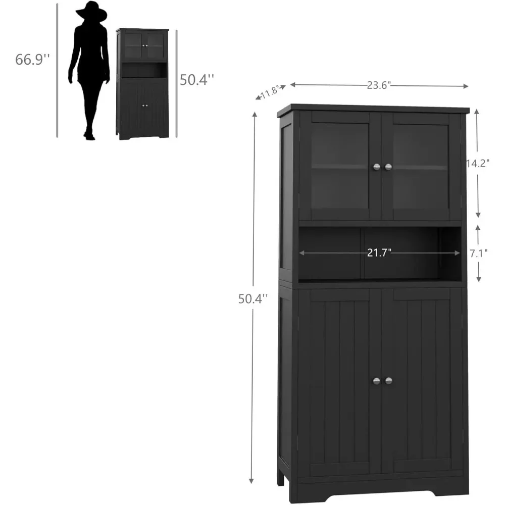 Bathroom Cabinet, Bathroom Floor Cabinet with Open Shelf, Large Display Cabinet with Doors, Kitchen Cupboard, Storage Cabinet