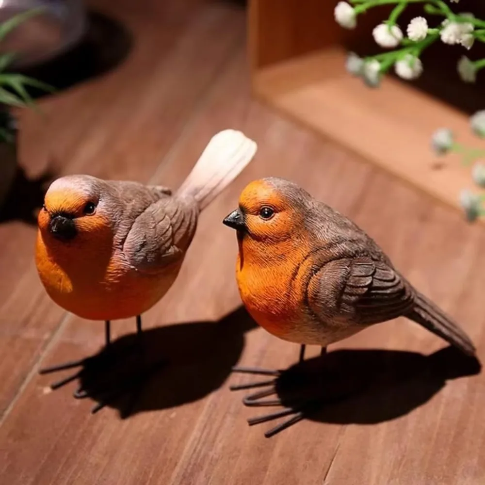 

Animal Ornament Nordic Style Robin Bird Statue Cute Handmade Bird Figurines Resin Yard Ornament Home Decors