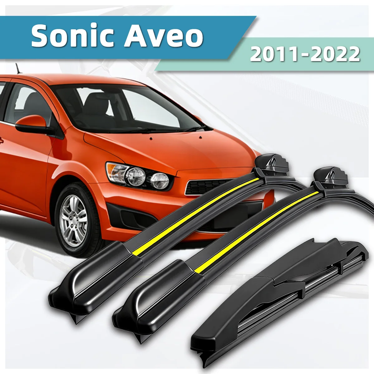 Wischer, geeignet für Chevrolet Sonic Aveo 2011–2022, Naturkautschukstreifen, Zubehör, Auto-Front- und Heckwischer, 2012, 2015, 2016, 2021