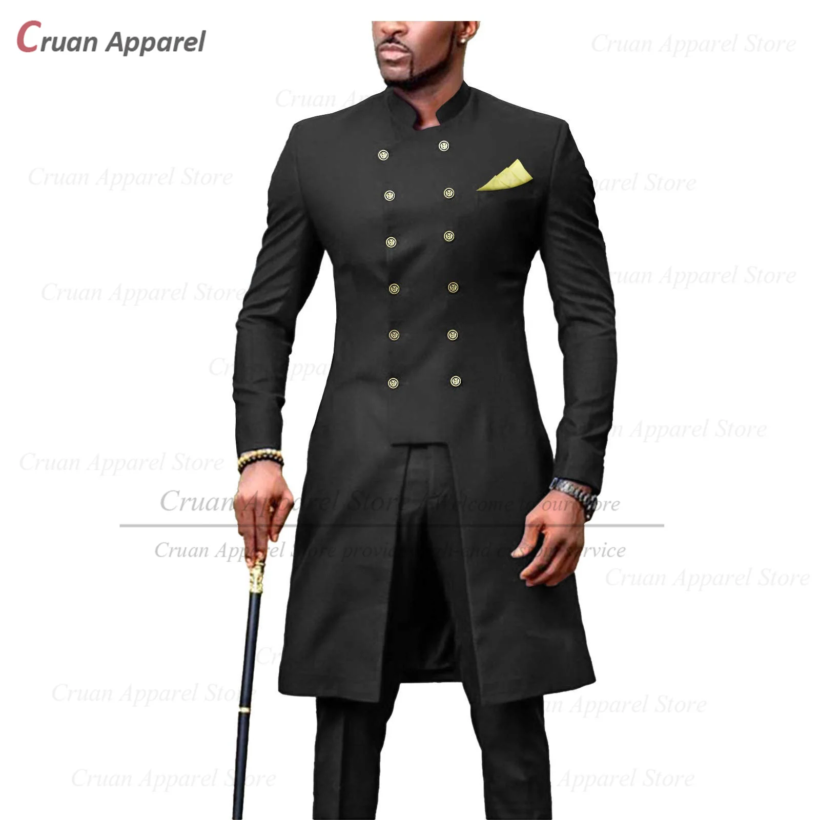 2023 New Suits for Men Slim Fit African Business Wedding Tuxedos Tailor-made Fashion Stand-up Collar Blazer Pants 2 Pieces Set