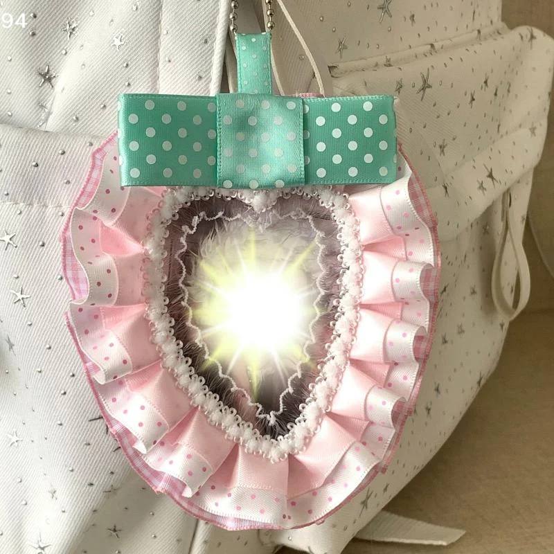 Lace Strawberry Photo Card Holder Sweet Anime Character Kpop Idol Support Card Display Girl Ita Bag Ornament Decor
