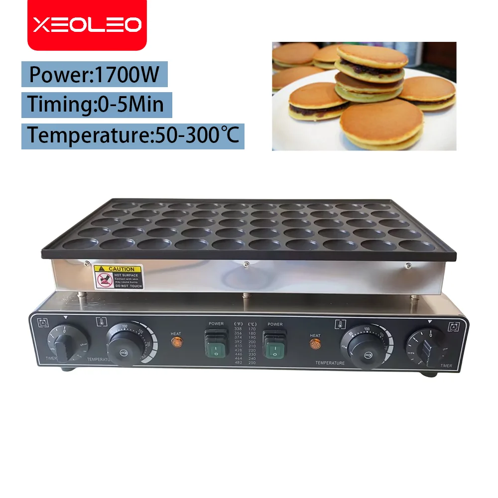 XEOLEO Commercial Electric 50 Holes Pancake Maker 850W+850W  Mini Dutch Pancake Waffle Makers Pancake Machine Mini Donut Machine