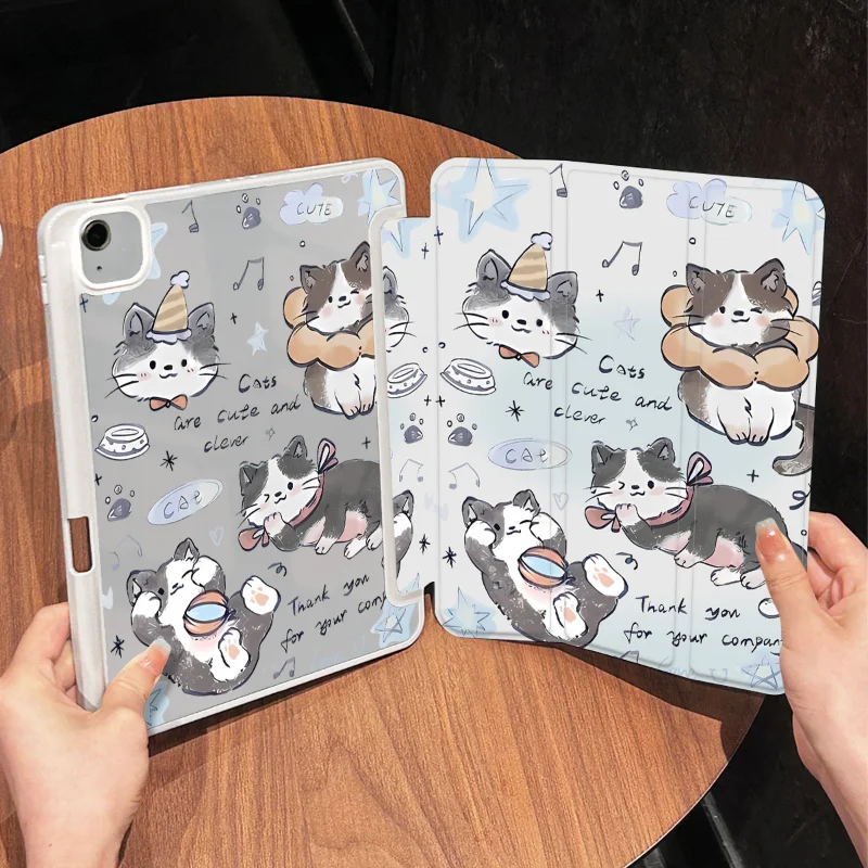 Cute Cat Smart Cover with Pencil Holder for IPad Air 6 Case IPad 10th Gen Air 5th Air 4th Pro 11 2022 IPad 10.2 7th 9th 8th