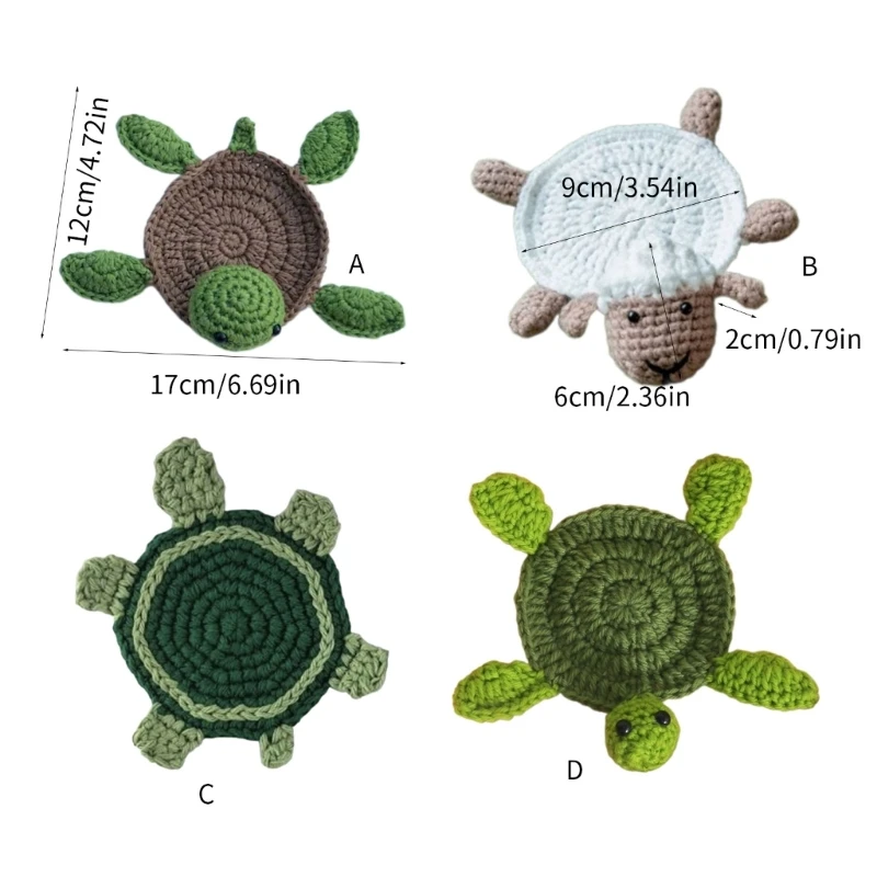 Posavasos para bebidas artesanal único, tapete para taza con forma tortuga/cordero, posavasos tejido a mano, tapete