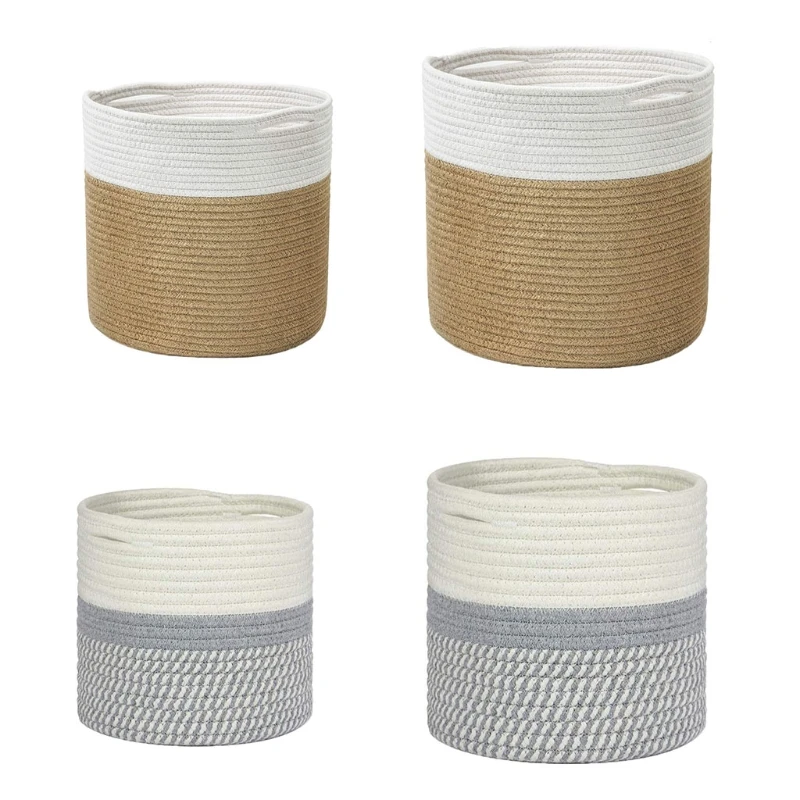 Rustic Woven Rope Flower Pot Indoor Plants Container Laundry Toy Storage Basket Home Decoration