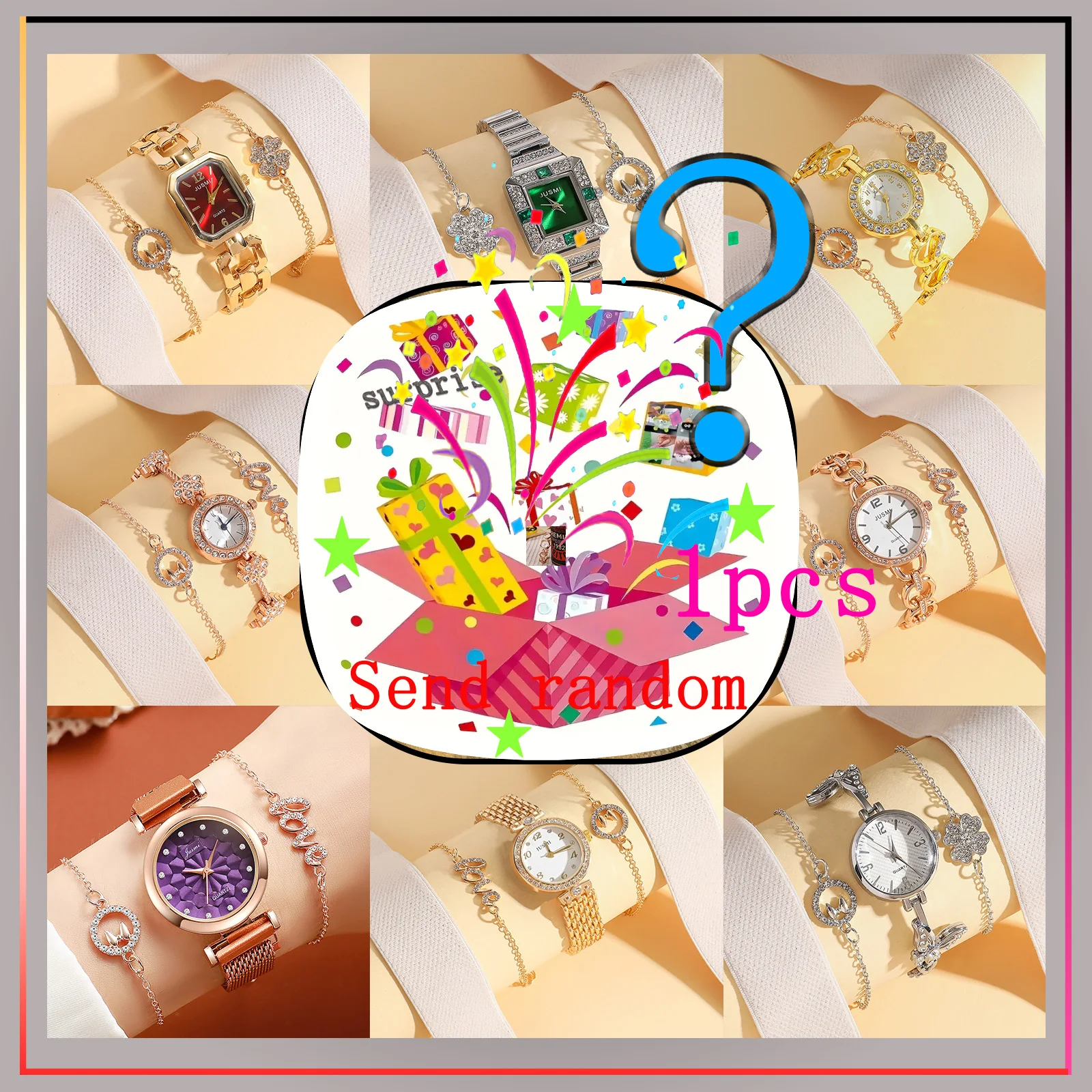 مفاجأة الصندوق العمياء؛ تصميم الأزياء الرائعة الشعور مطعمة الماس السيدات ساعة كوارتز سلسلة المعصم مجموعة صندوق أعمى هدية عيد ميلاد #1