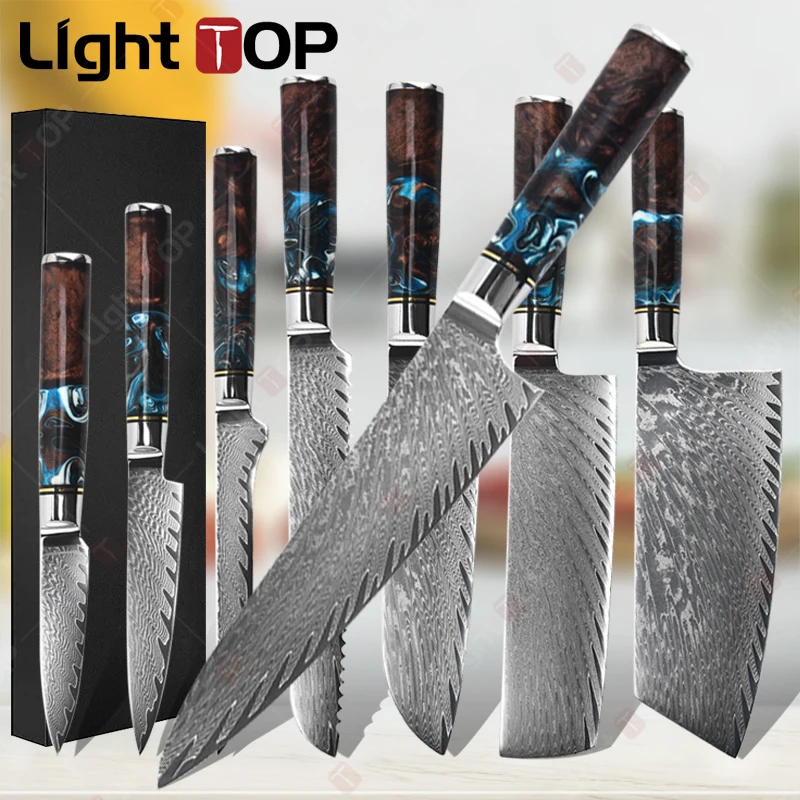 

Universal Kitchen Knives Set Damascus Steel Chef's Knife Sharp Meat Butcher's Cleaver Bread Slicing Knives Chopper Boning Knife