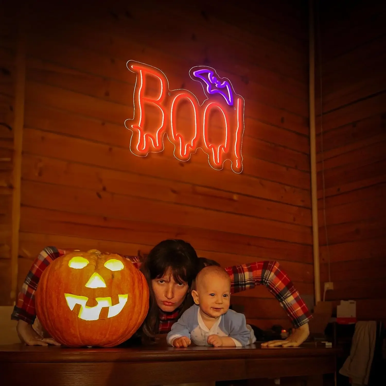 Orange Purple BOO Bat Neon Light Up Sign for Halloween Party Decor Halloween Spooky Boo Neon Sign for Trick or Treat Party Gifts