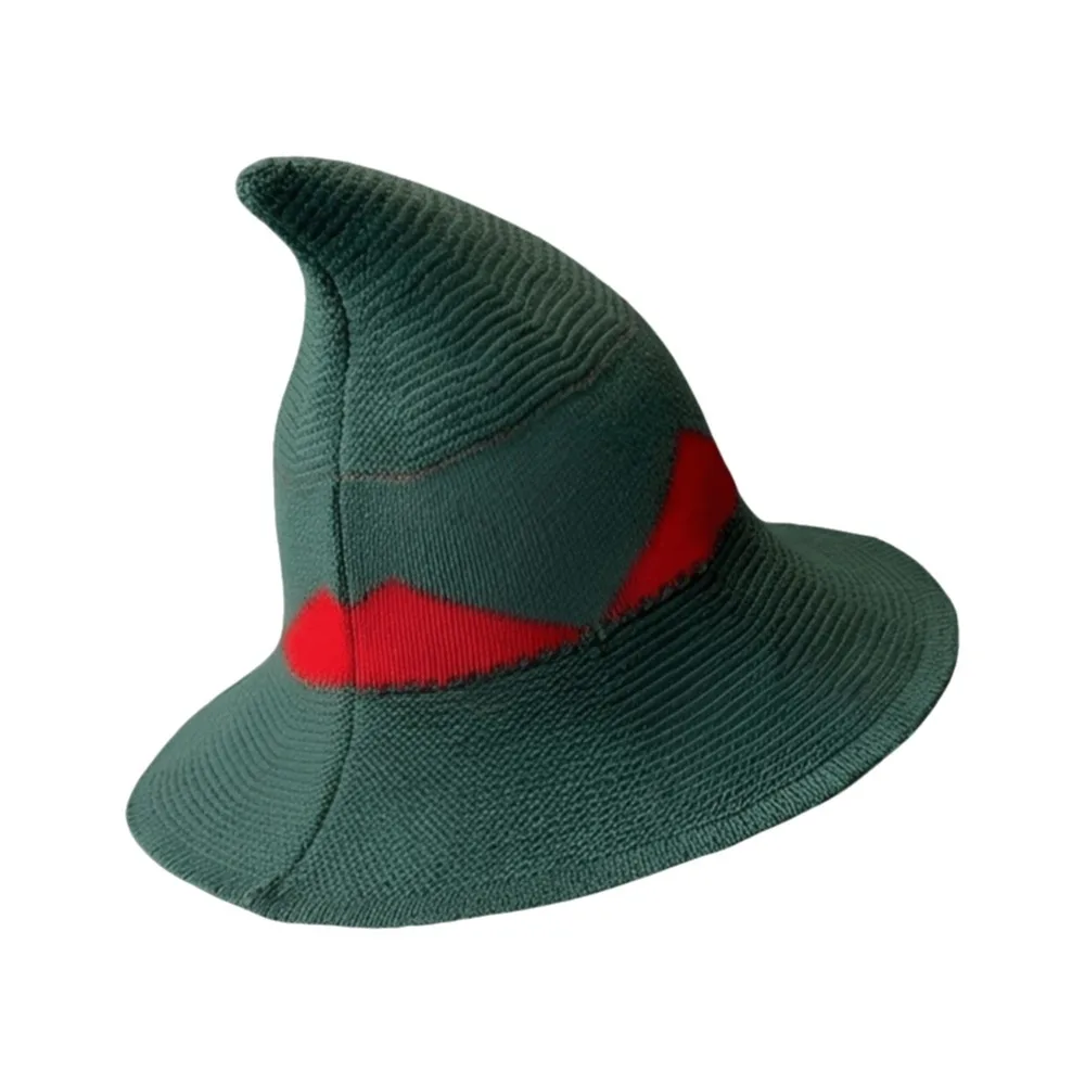 Cute Wide Edges Witch Hat Spire Soft Knitted Wizard Cap Foldable Breathable Halloween Hat Halloween Party