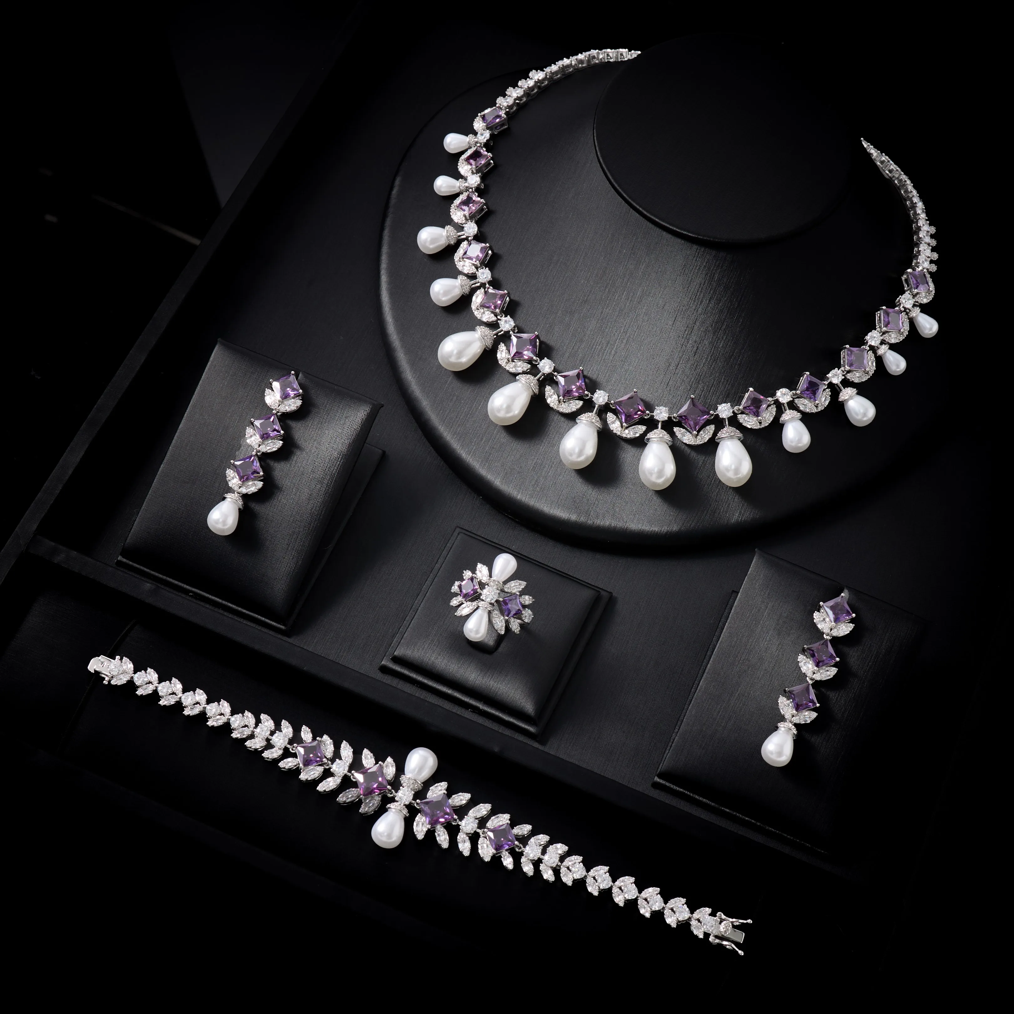 IN JEWELIFE Luxury Pearls Colors Cubic Zircon Party Necklaces Set Jewelry for Moroccan Women Accessories Ladies Jewellery Sets
