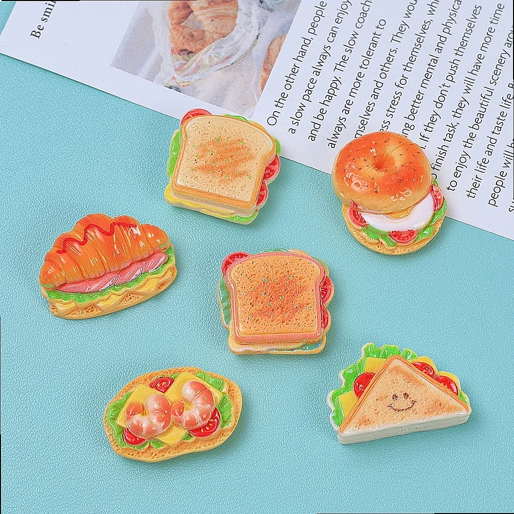 100pcs Wholesale Miniature Cartoon Sandwich Bread Resin Craft Dollhouse Food Decor DIY Accessories