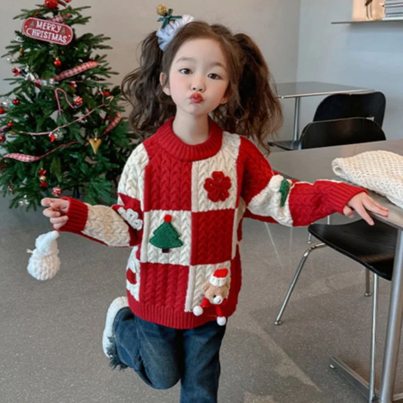 

Girls Sweater Wool Coat Kids Tops Knitting 2024 Soft Thicken Warm Winter Autumn Pullover Christmas Gift Sport Children's Clothin