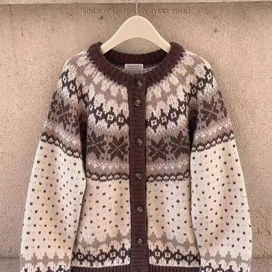 

Vintage Fair Isle Jacquard Cardigan Sweaters Women Casual Long Sleeve Single Breasted Sweater Jackets Autumn Winter Korean 2025