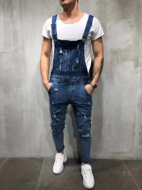 

Women Jeans Washing Pencil Pants Denim Rompers One Piece Casual Ankle Length Holes Slim Fit Spliced Solid Slight Strech 2024