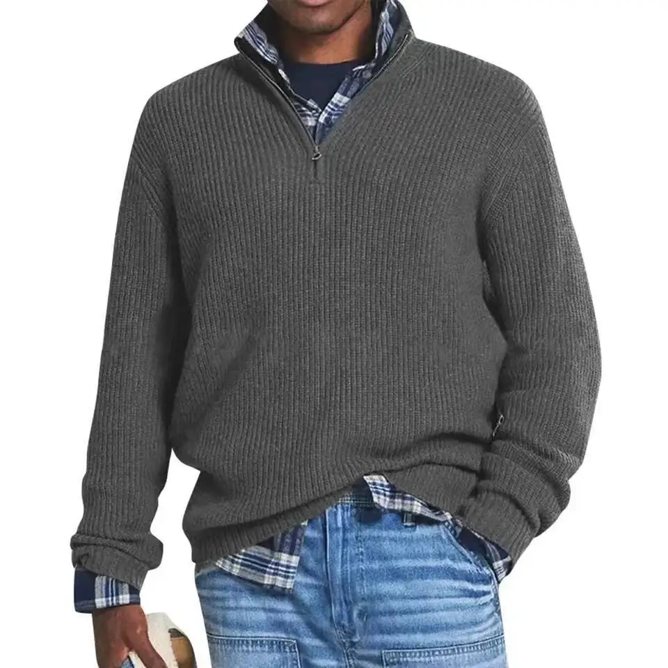 Autumn Winter Men Zipper Sweater Solid Half High Collar Sweatshirts Pullover Men's Knitted Loose Tees Shirt Oversized Tops S-5XL