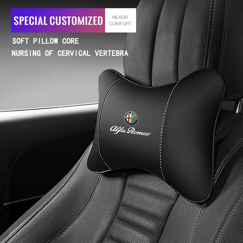 1Pcs Car Headrest Auto Breathable Seat Neck Pillow Accessories For Alfa Romeo Giulia Stelvio Giulietta 156 159 147 Mito Tonale