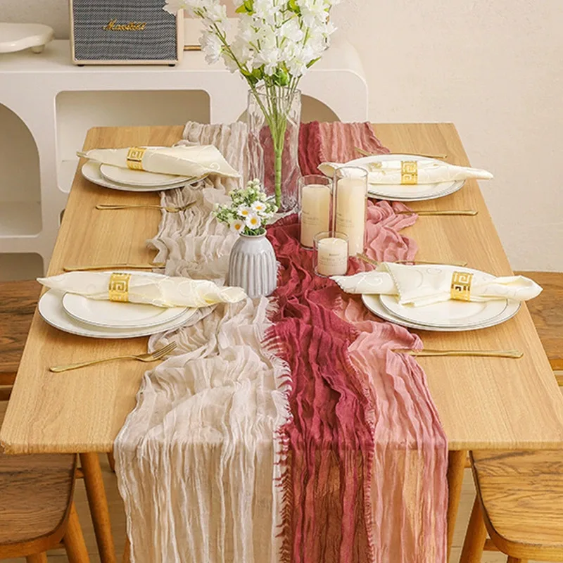 Tie-dye Balinese Yarn Pleated Tablecloth, Bohemian Style, Light Luxury Wedding Party, Fried Dough Twists Decorative Table Runner