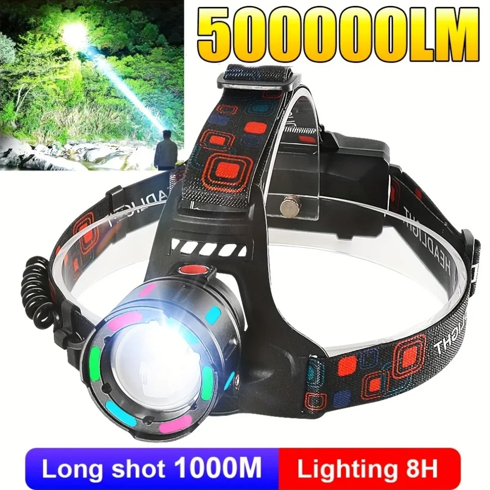 

Pocketman LED Headlamp 30W Ultra Bright Long Range Rechargeable Headlight Outdoor Head Lamp with Fluorescent Night Glow Feature