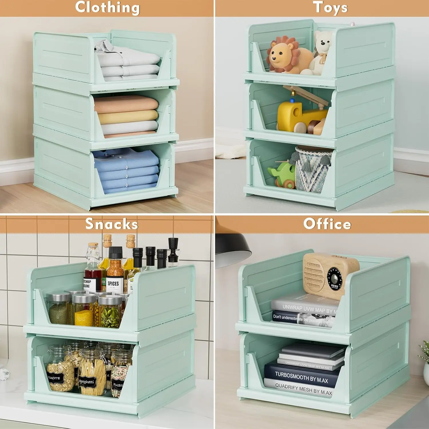 

6 Pack Folding Closet Organizers Storage Box, Stackable Plastic Storage Basket, Closet Organizers And Storage Drawer Shelf