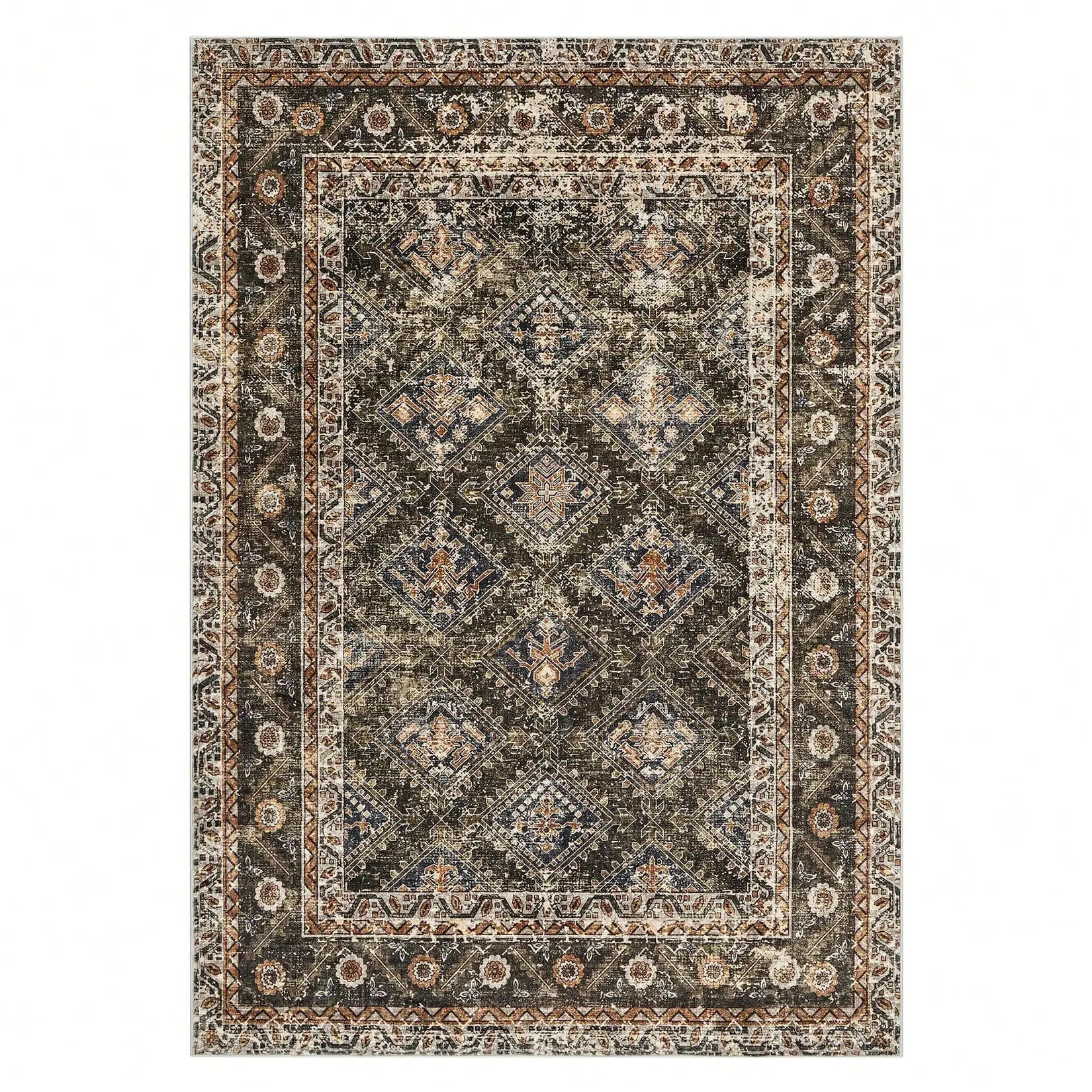 

Rugs For Living Room,Vintage Boho For Office,Dining Room,Kids Room And Farmhouse,Durable Low Pile Non-Slip Ar