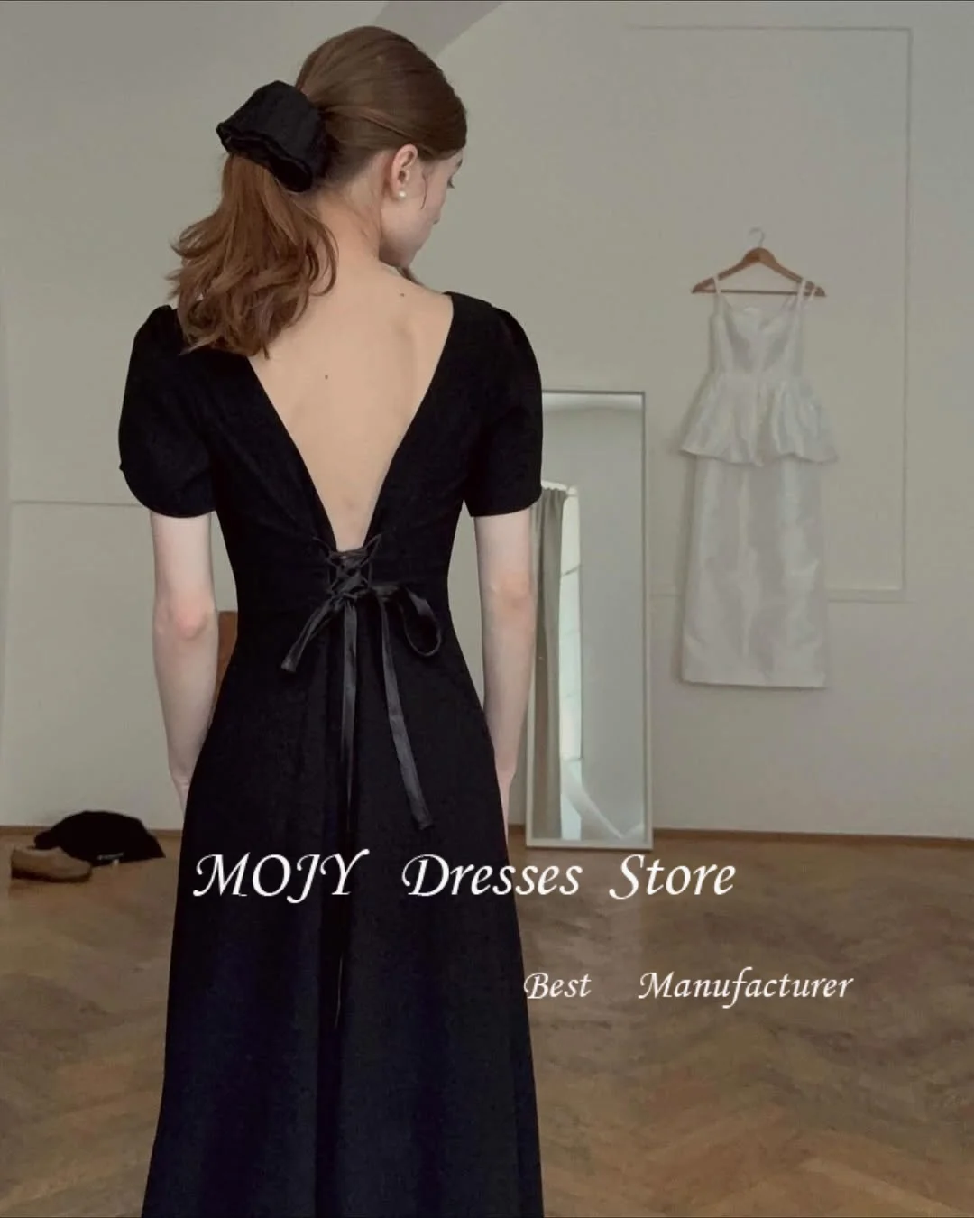 Mojy بدون ظهر 2025 فساتين العروس الجميلة المخصصة فساتين زفاف الأميرة الكورية فستان الزفاف الكوري لالتقاط الصور