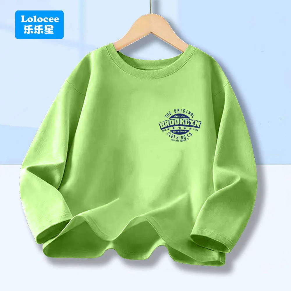 Lolocee Kids' Brooklyn Letter Graphic T-shirt Boys' Casual Long Sleeve Basic Tee Spring Soft Cotton Daily Wear Tops ZMBL1