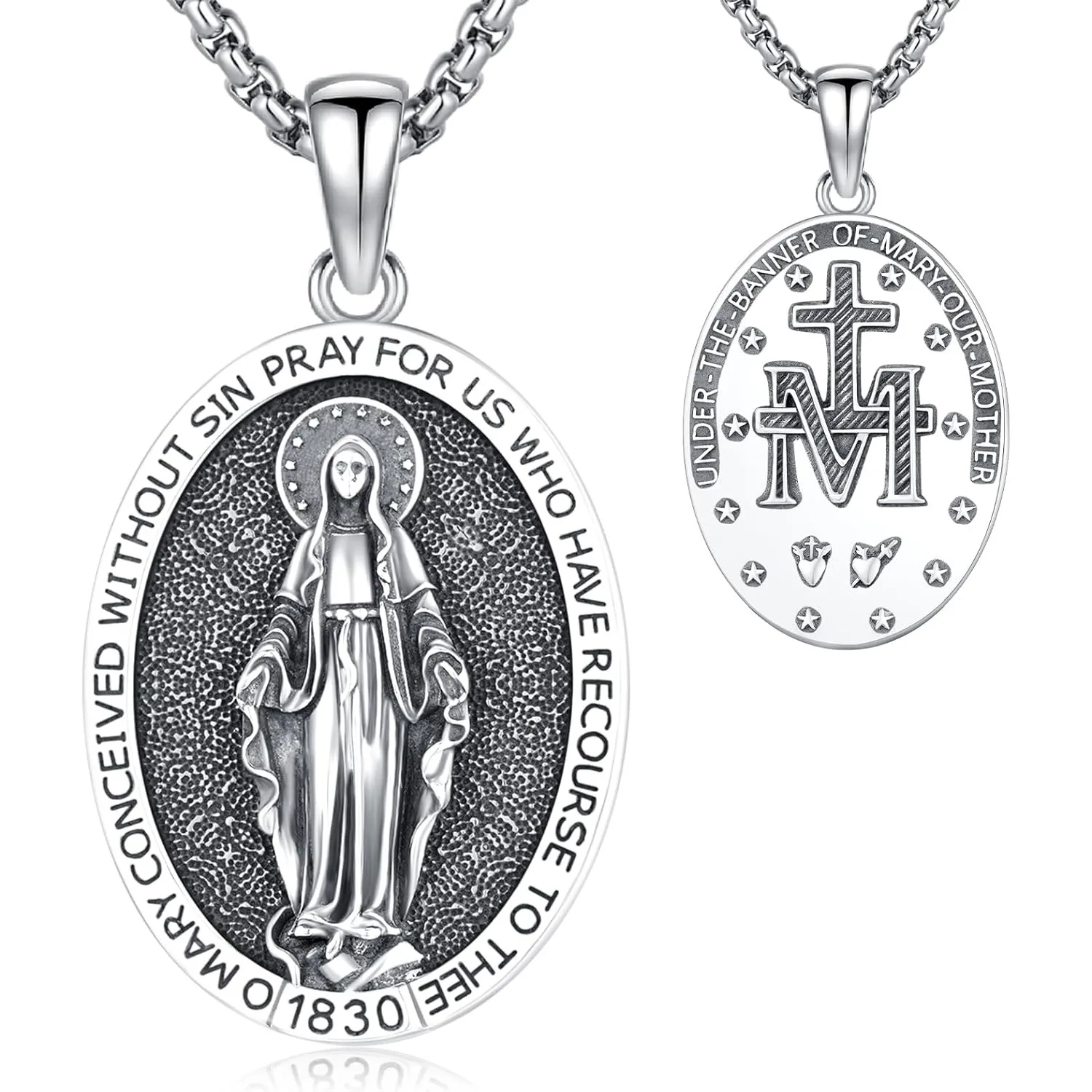 

Virgin Mary Necklace 925 Sterling Silver Virgin Mary Saint Pendant Necklace Protection Amulet Jewelry for Men Women Christmas