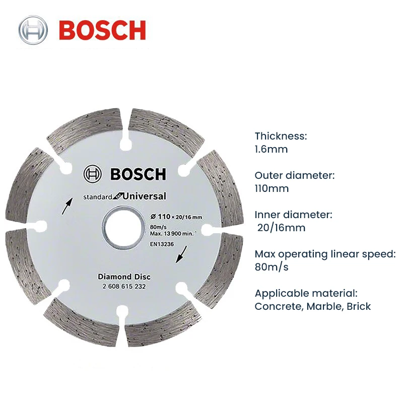 Imagem -03 - Bosch-lâmina de Serra Segmentada Universal Rebolo Serra de Mármore Disco Diamante Diâmetro 110 mm Tijolos de Concreto Pedras