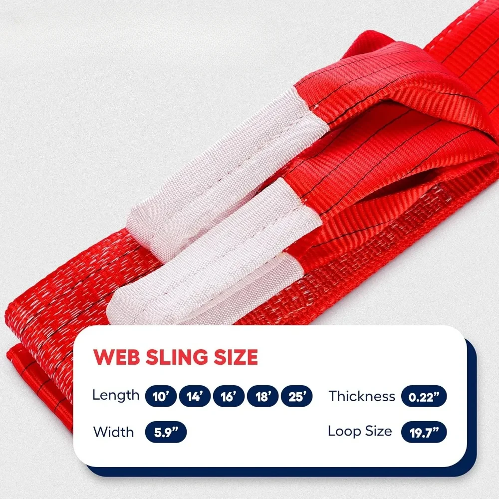 Heavy Duty Industrial Lifting Strap 11000 Lbs Vertical WLL 16ft - Eye and Eye Flat Polyester Web Lifting Sling 5 tons WLL