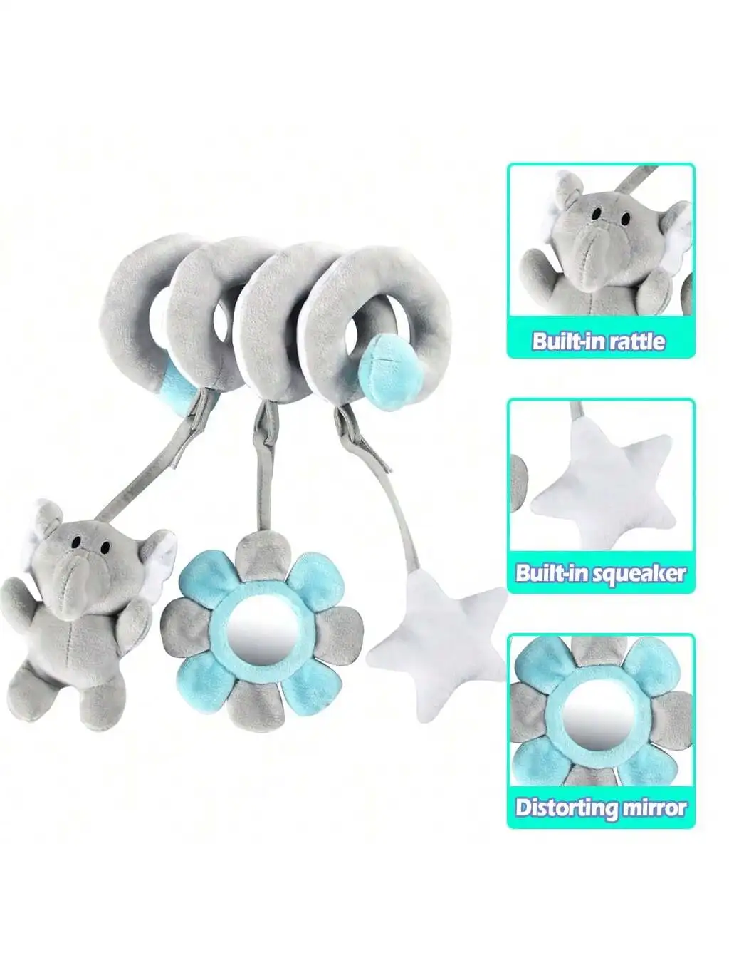 قلادة أطفال من القطيفة قابلة للفصل، لعبة تعليق مقعد السيارة، عربة أطفال لطيفة على طراز Ins، سيارة حلزونية، ملفوفة حول السرير