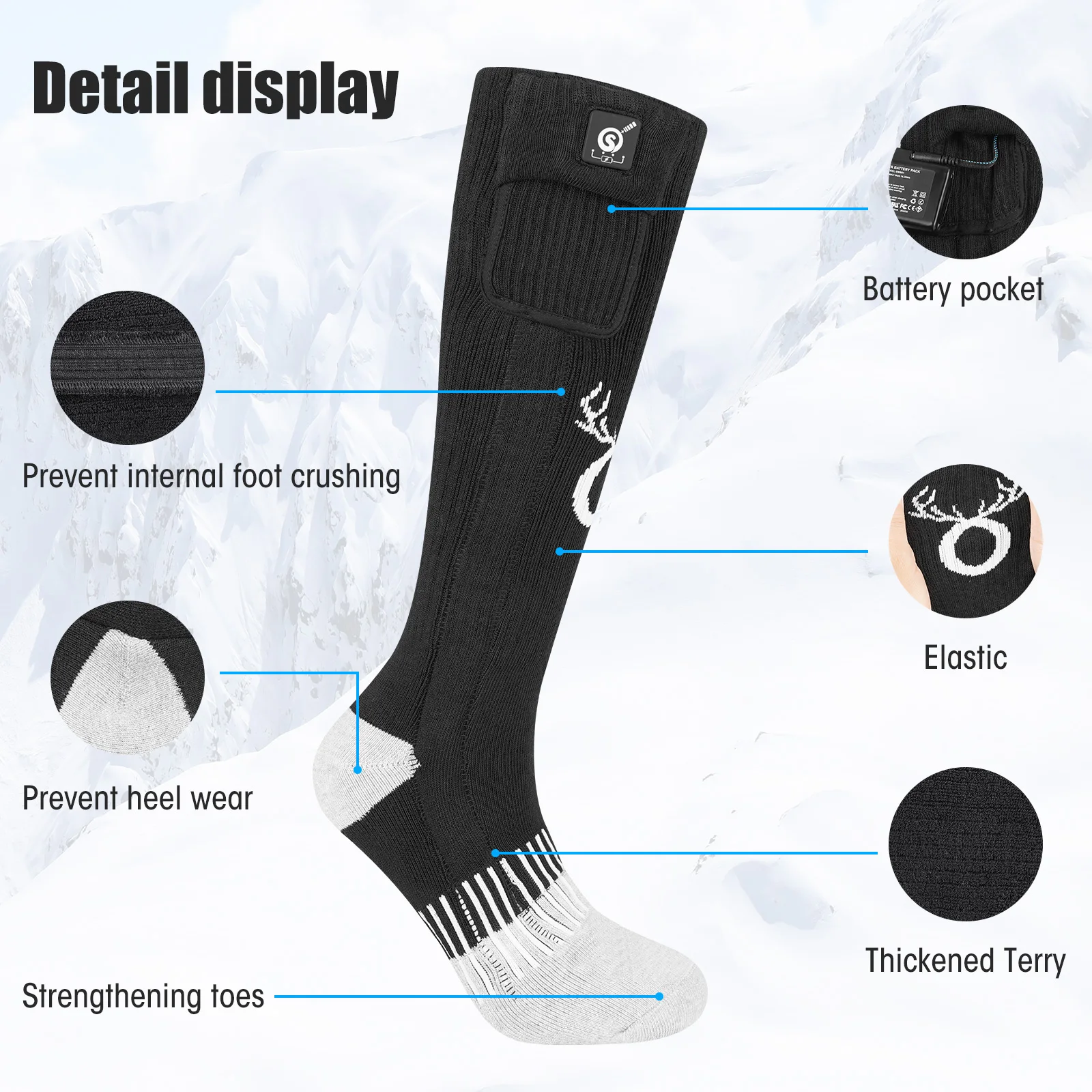 SNOW DEER Rechargeable Electric Heated Socks Men Women Winter Ski Outdoor Riding Camping Hiking Warm Winter Socks With Battery