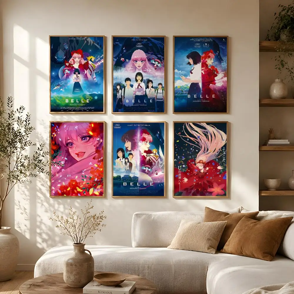 Anime Movie Belle Poster Self Adhesive Bar Wall Decal Waterproof Vinyl Sticker Modern Art Wall Poster Cafe Home Decor