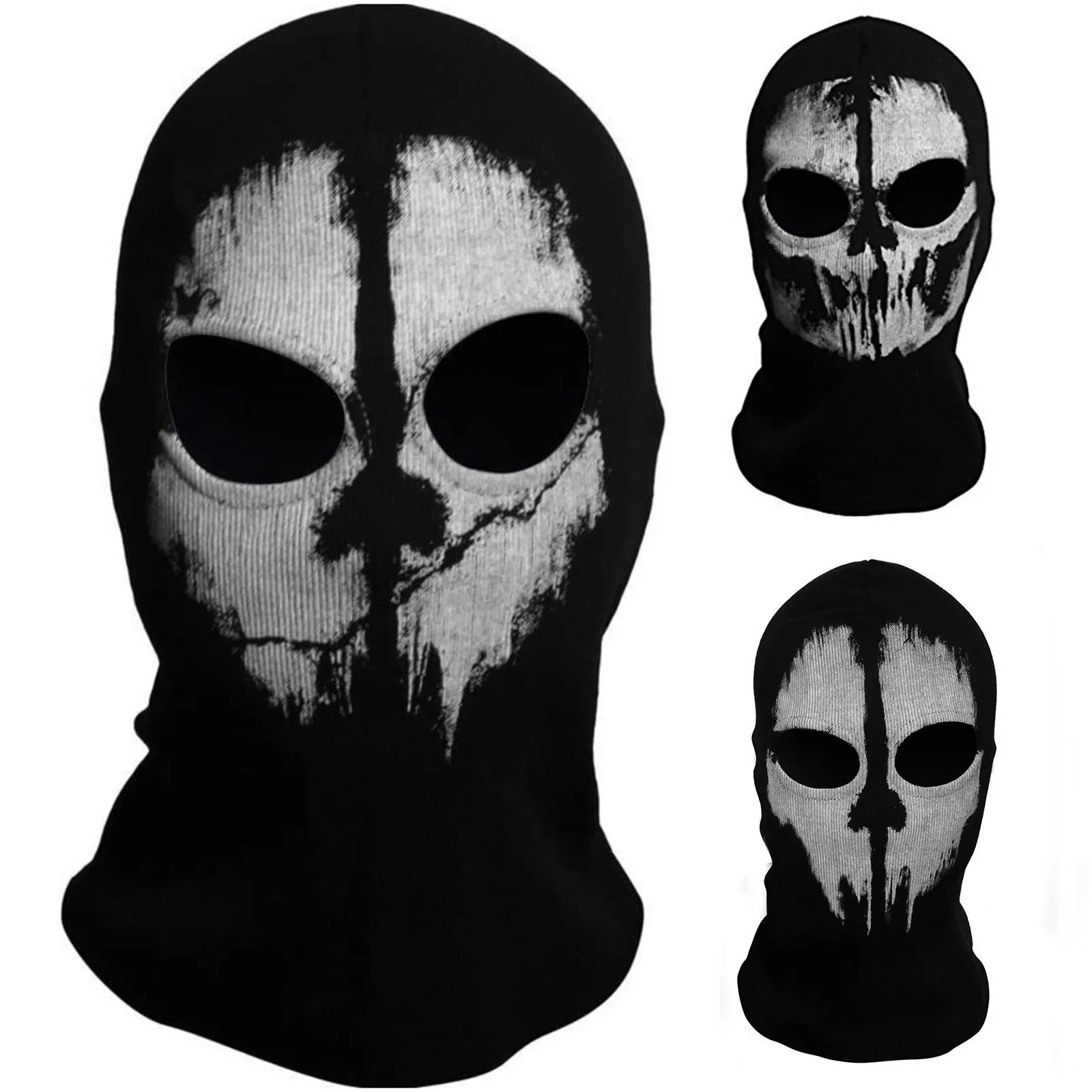 

Ghost Print Stocking Balaclava Mask Unisex For War Game Thick Scary Skeleton Cotton Hat Halloween Cosplay Costume Prop
